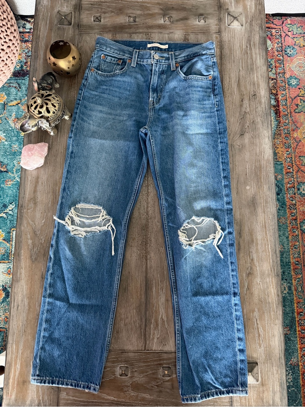 Levi’s Low Pro Straight Blue Distressed Jeans - Picture 2 of 10